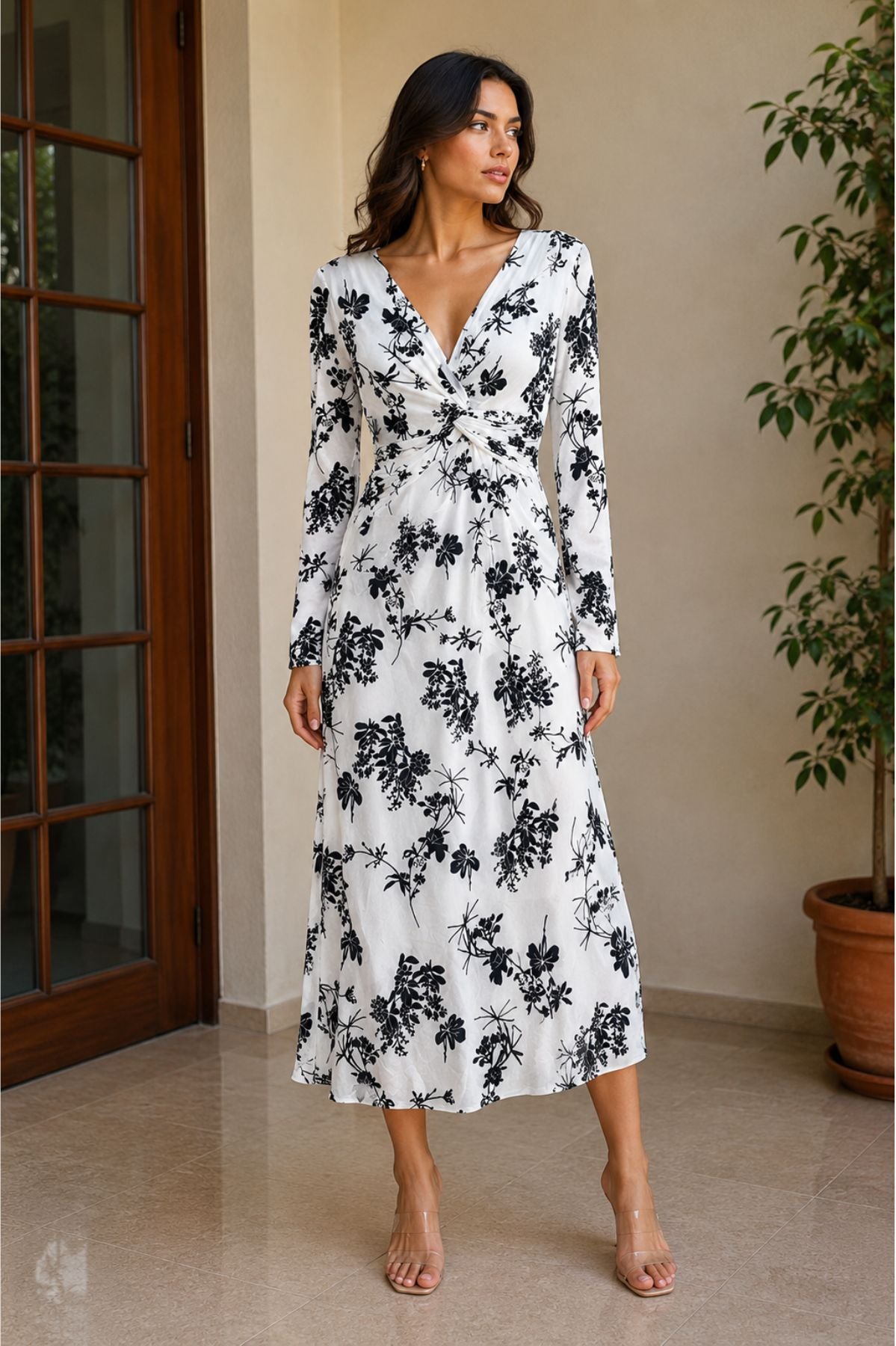 White One Piece Party Dress V Neck Floral Mesh Bodycon Dress – FairyTales Casa