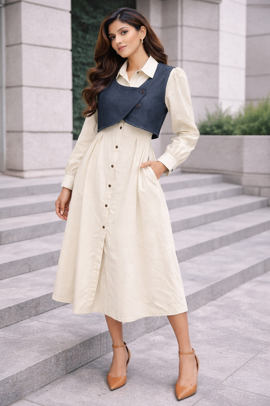 🤍 Denim Darling Layered Shirt Dress