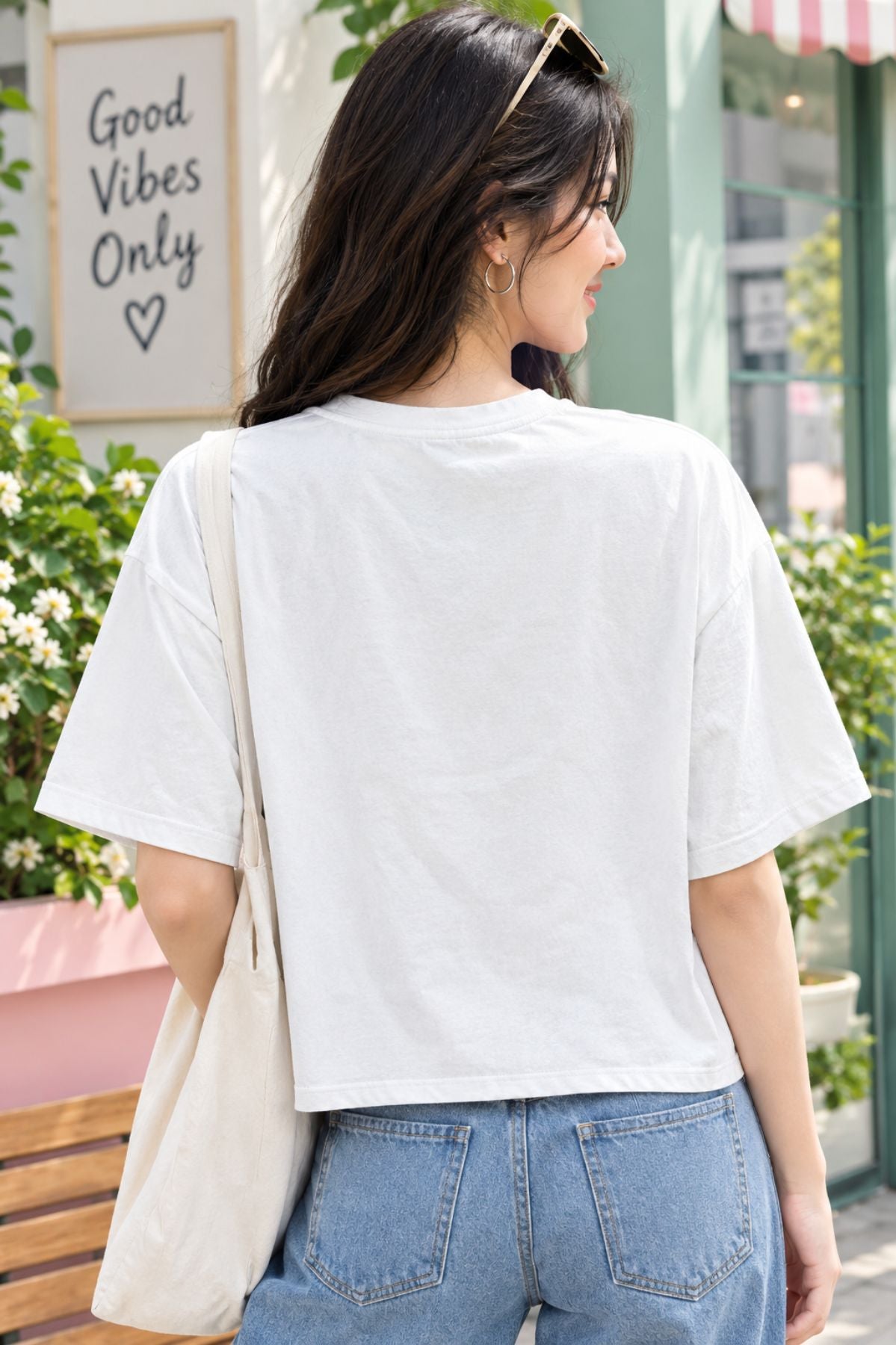 Tara White Oversized Crop T-Shirt