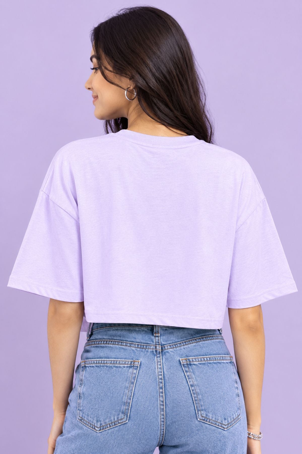 Tara Light Purple Oversized Crop T-Shirt
