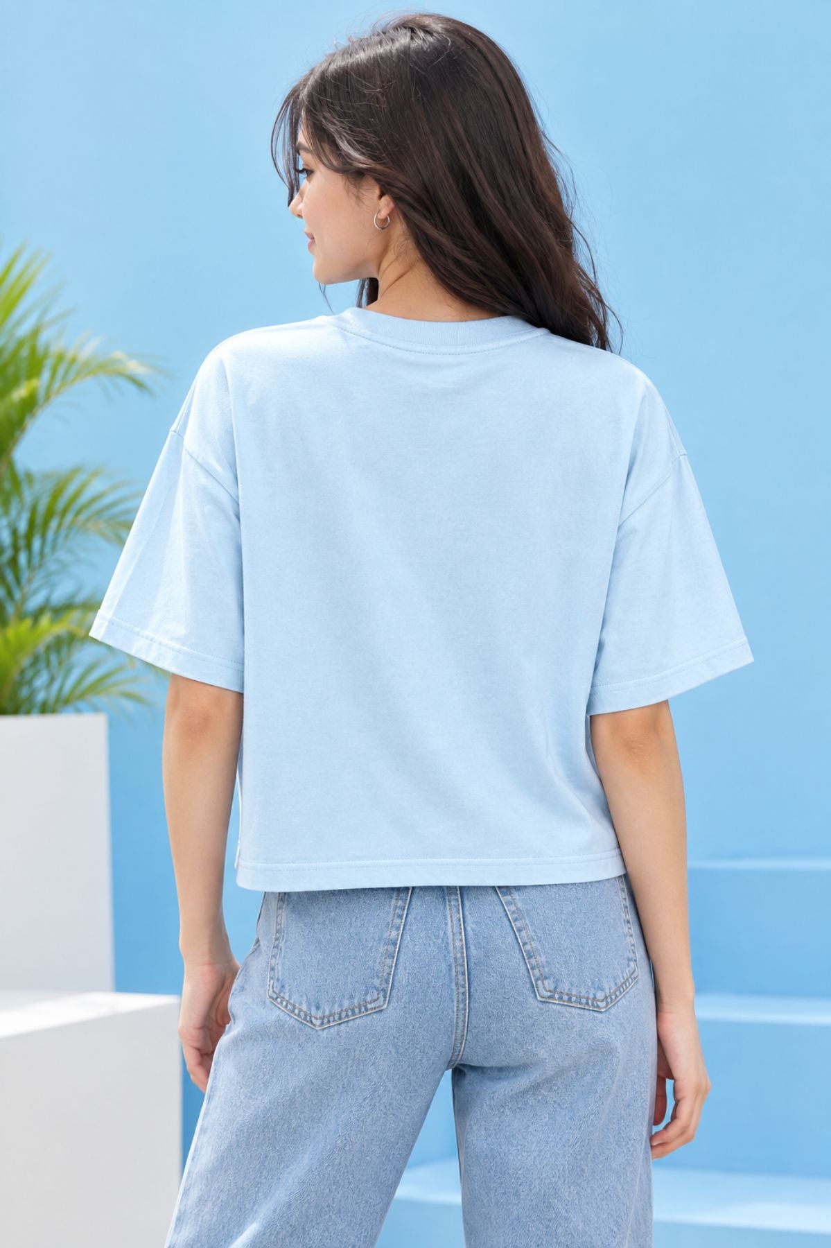 Tara Sky Blue Oversized Crop T-Shirt