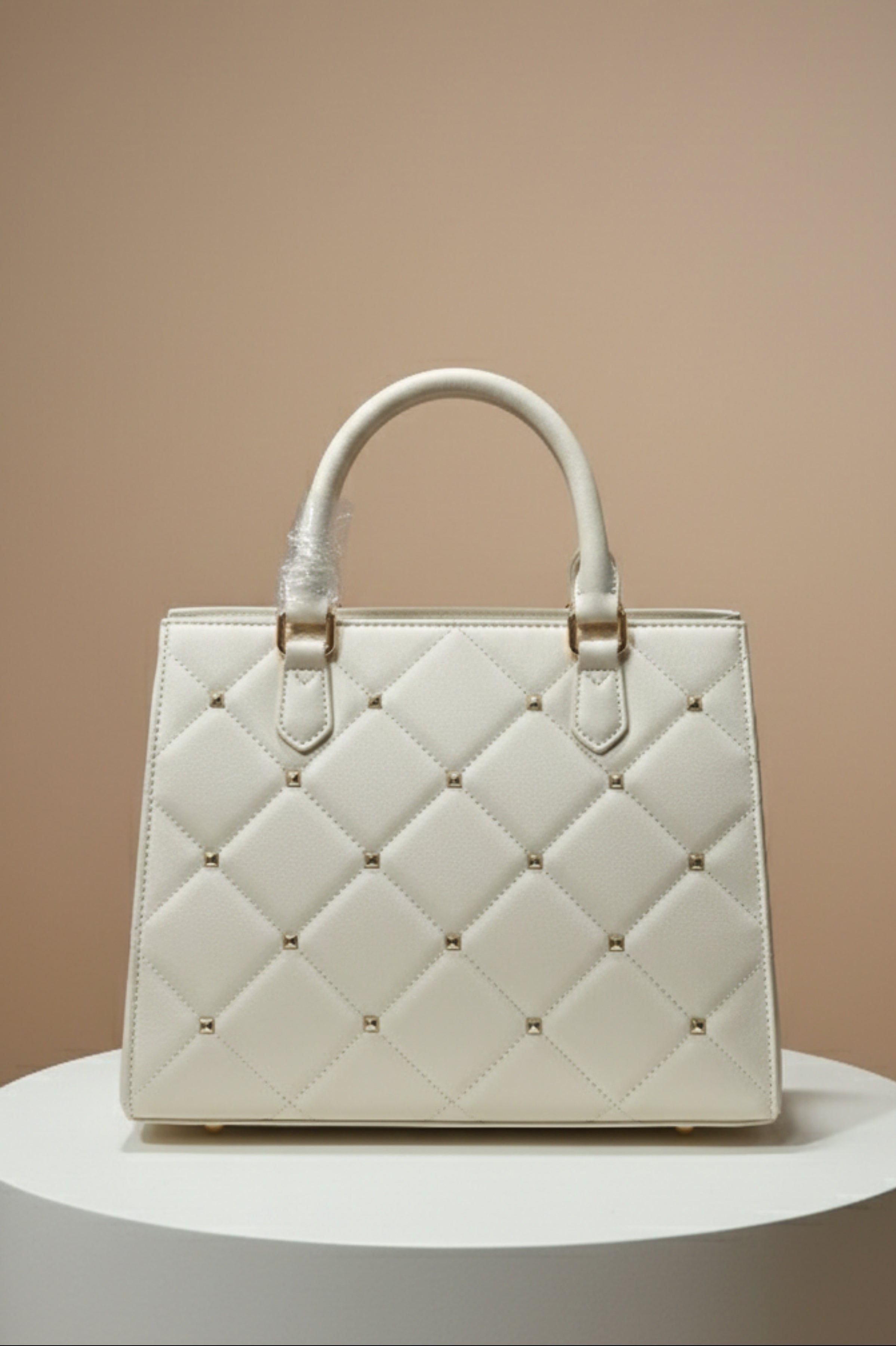Lavie Luxe Medium Studded Quilted Satchel Bag – Off White