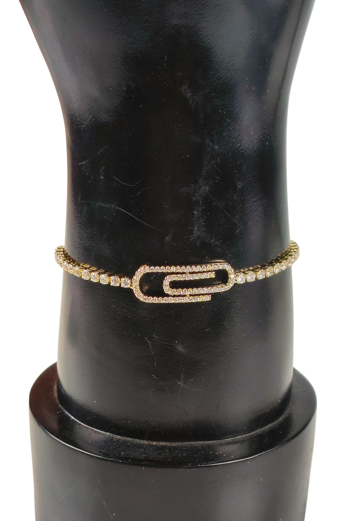 Golden Diamond-Paved Trombone Bracelet