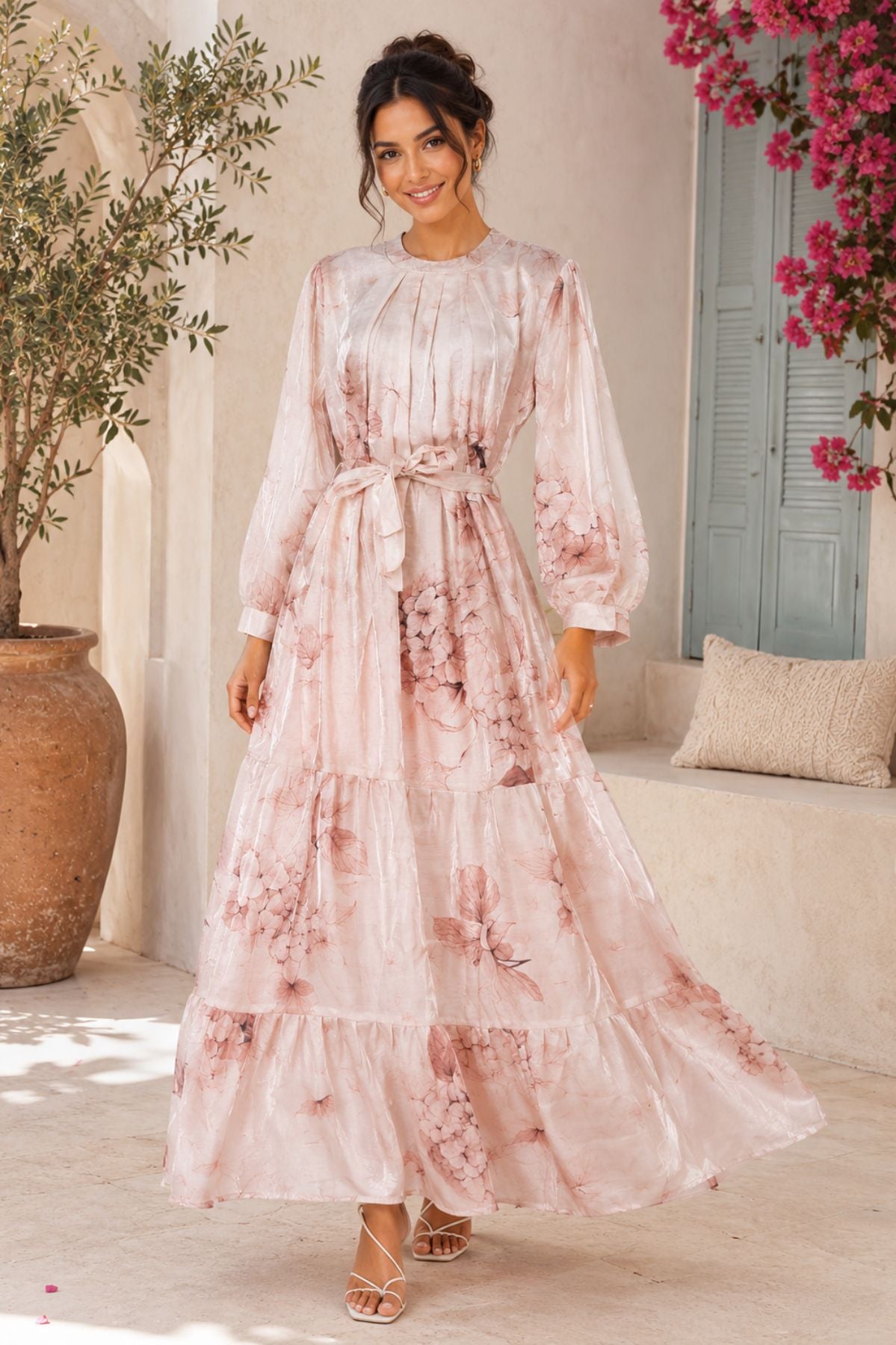 Light Pink Organza Maxi Dress for Elegant Casual Occasion Style Wear