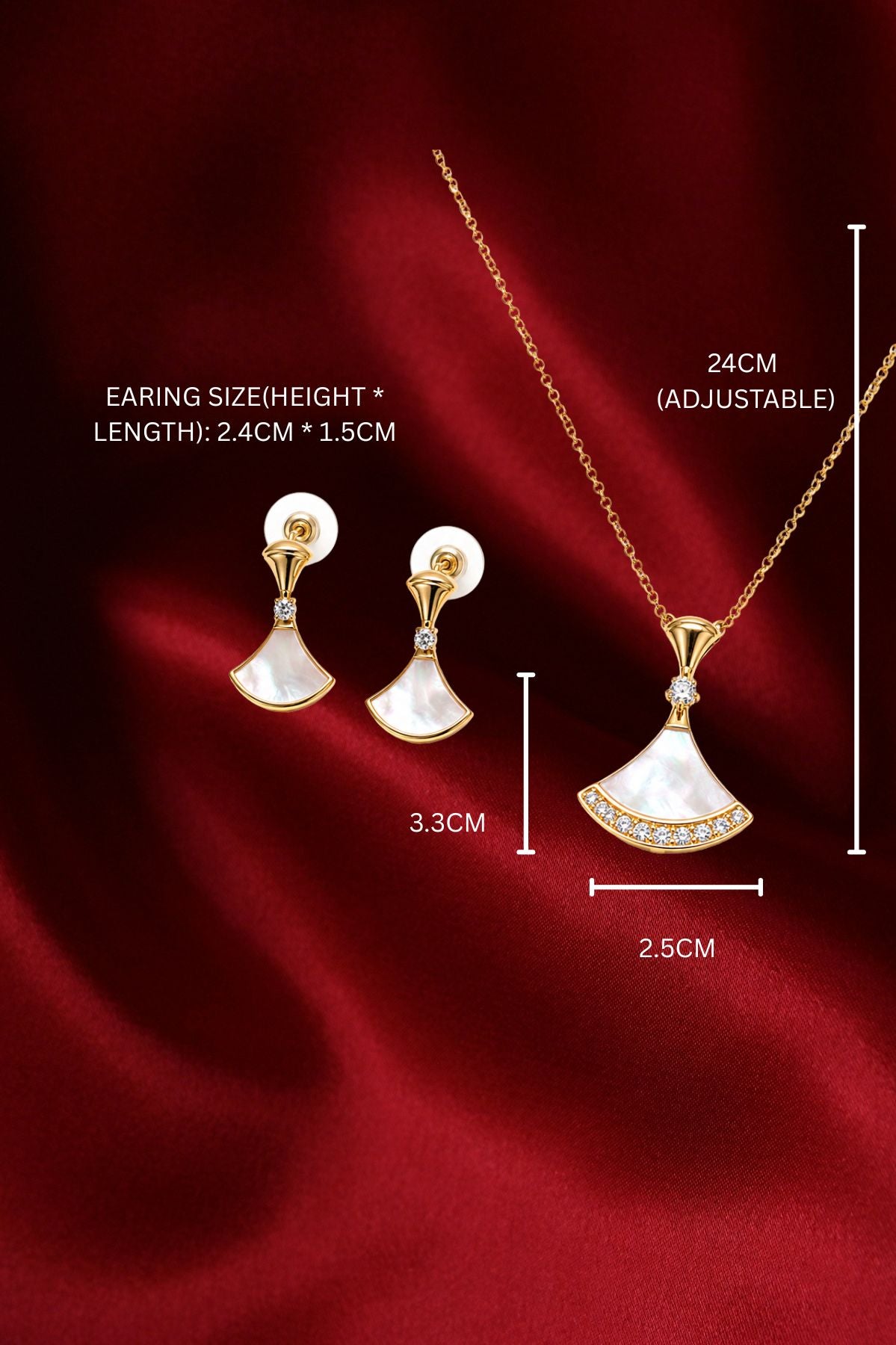 Gold & White Pearl Pendant Necklace & Earrings Set