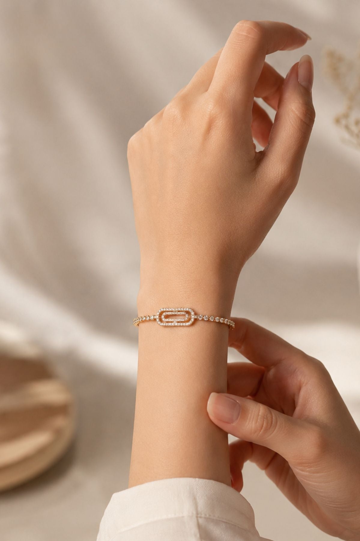 Golden Diamond-Paved Trombone Bracelet
