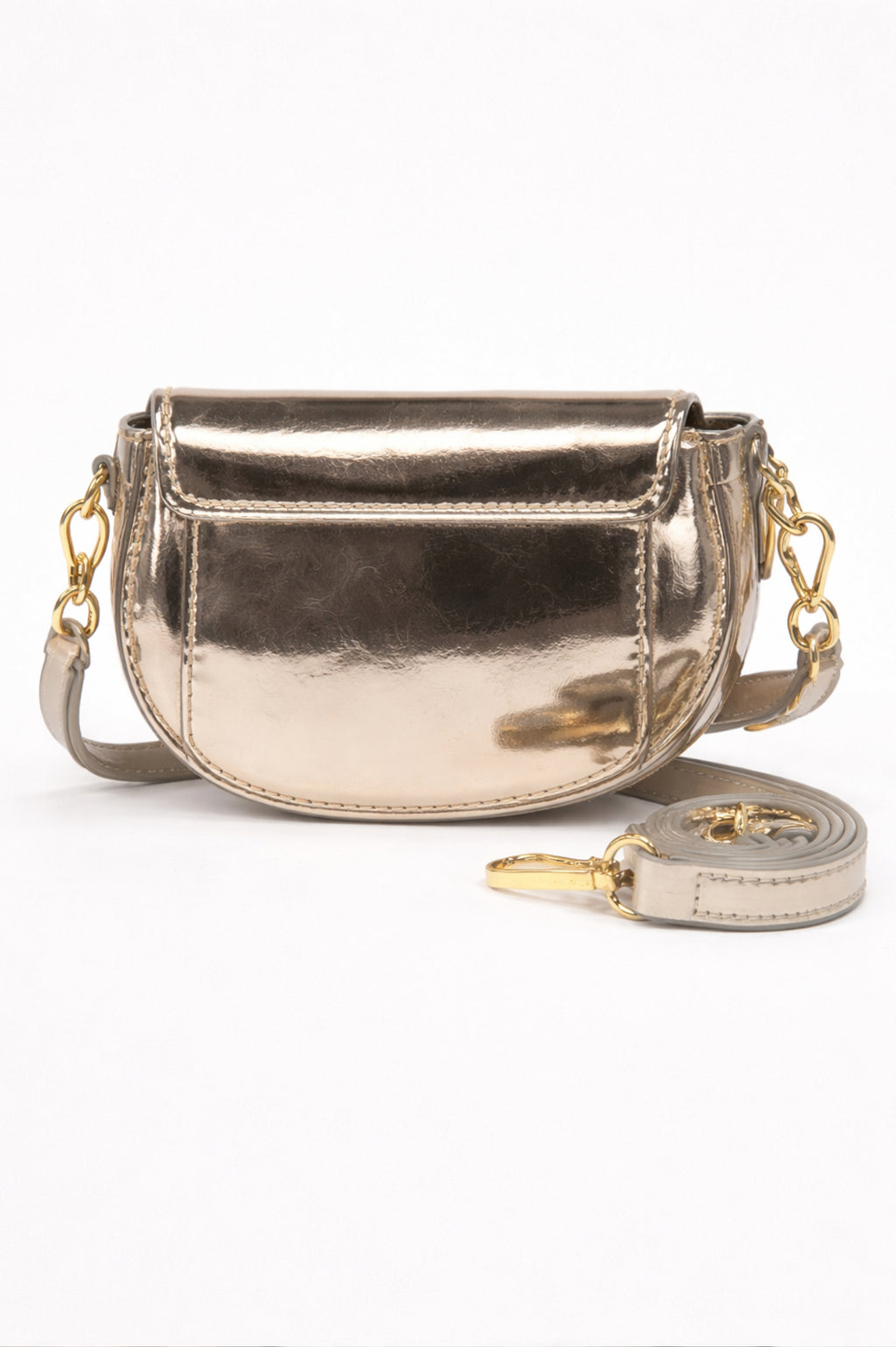 Women Metallic Pink Structured Mini Shoulder Sling Bag - Golden