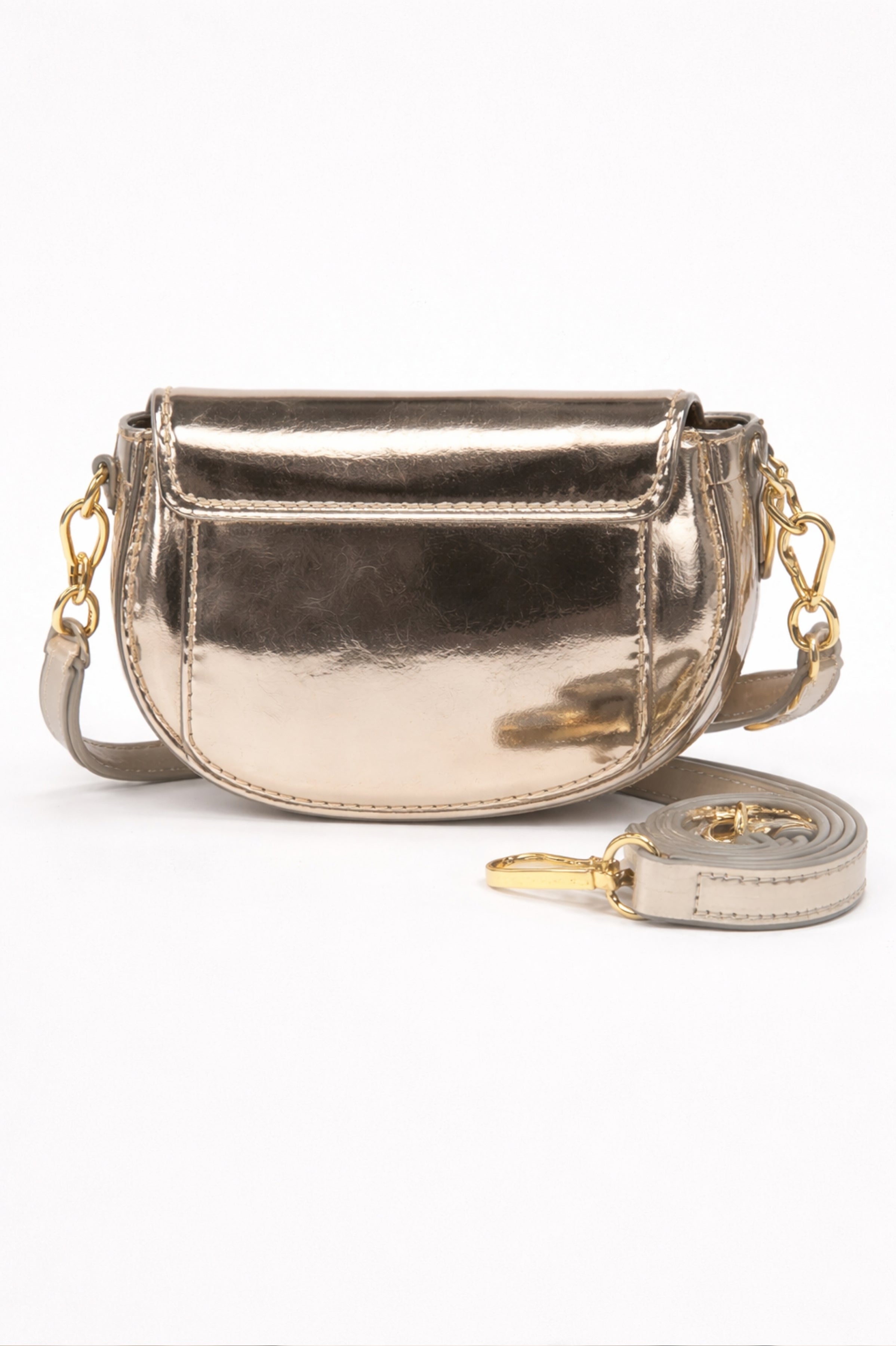 Women Metallic Pink Structured Mini Shoulder Sling Bag - Golden