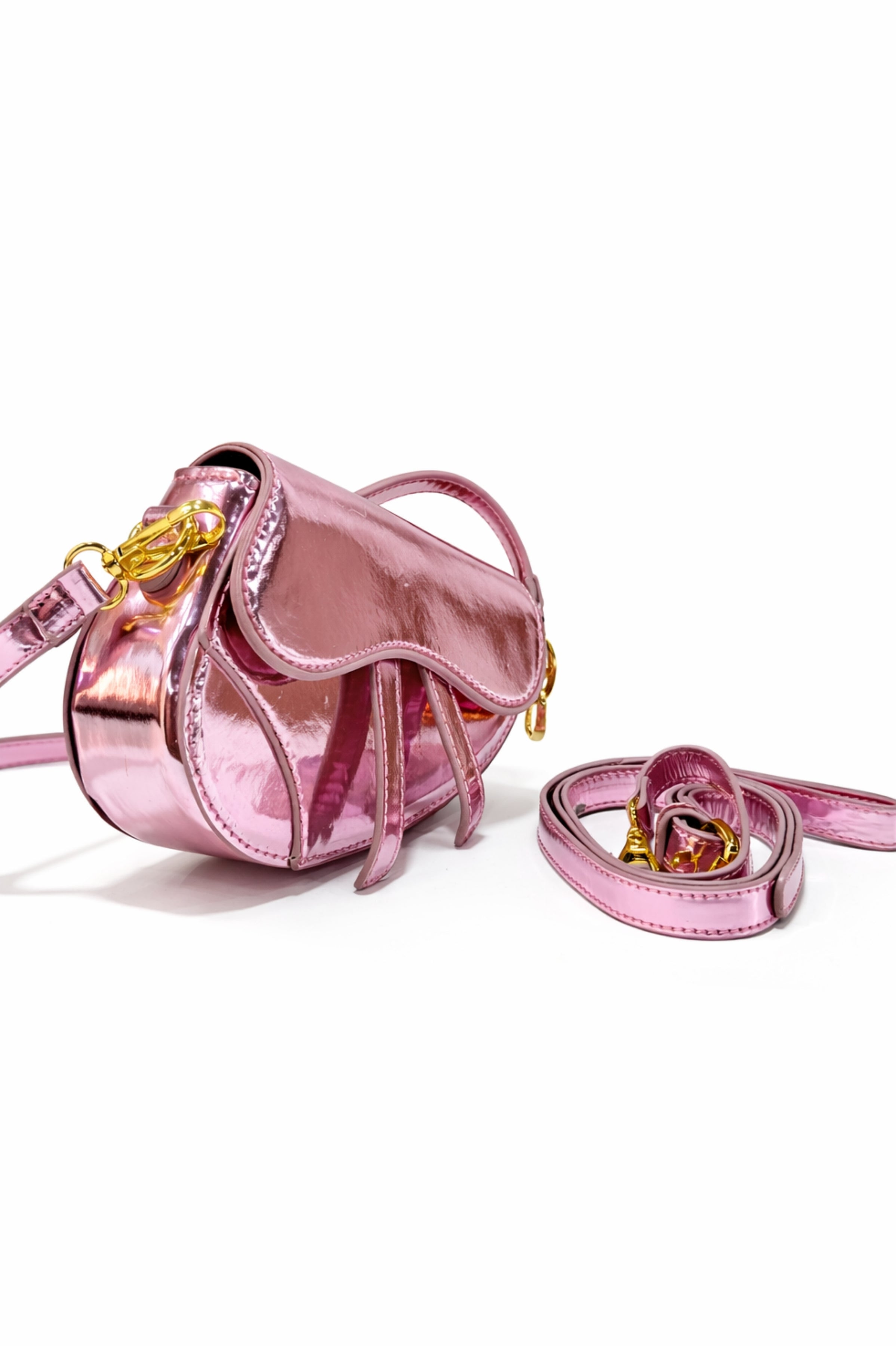 Women Metallic Pink Structured Mini Shoulder Sling Bag