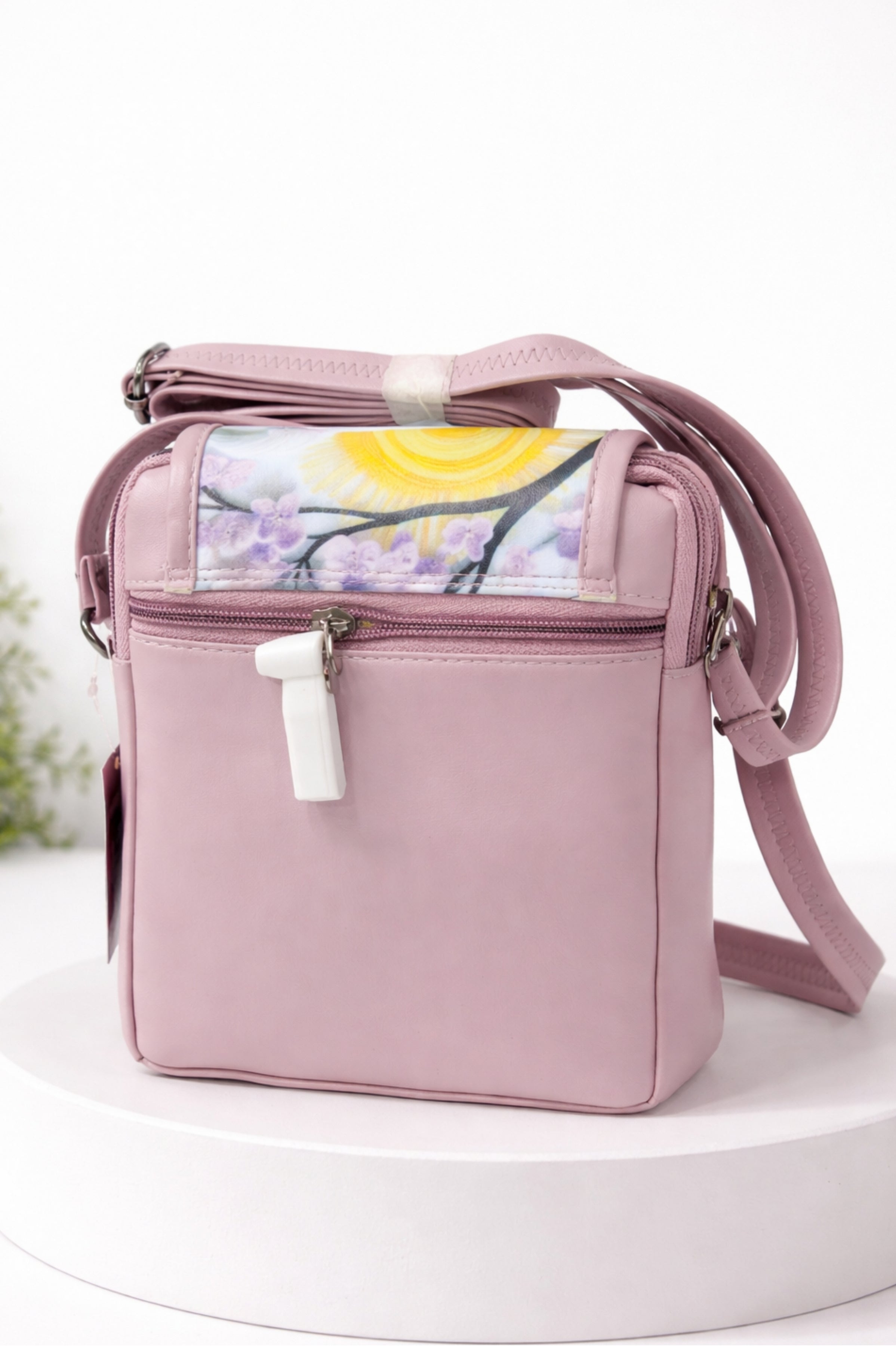 Women Pastel Pink Fairy Print Crossbody Sling Bag -Light Pink