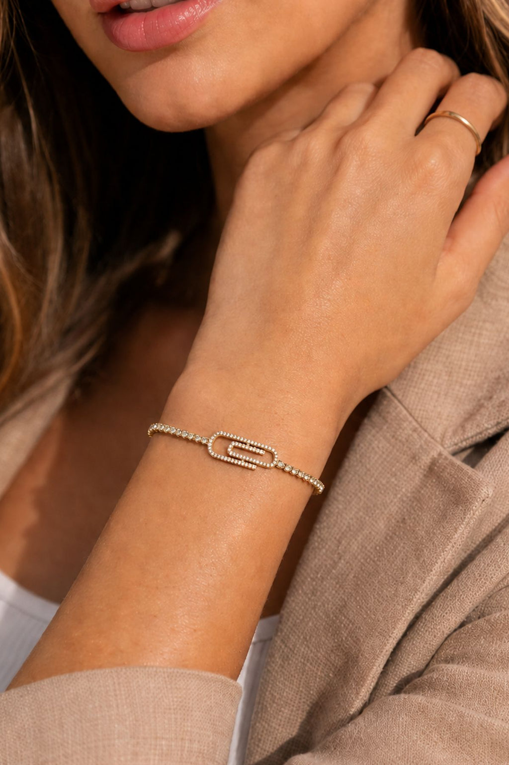 Golden Diamond-Paved Trombone Bracelet