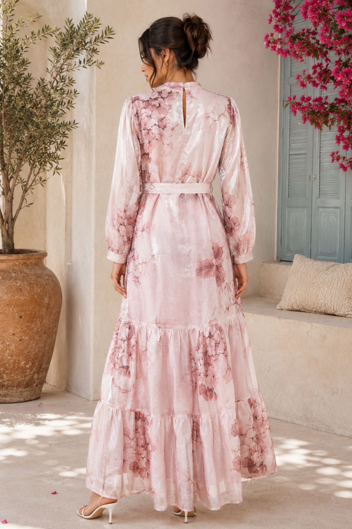 Light Pink Floral Organza Maxi Dress