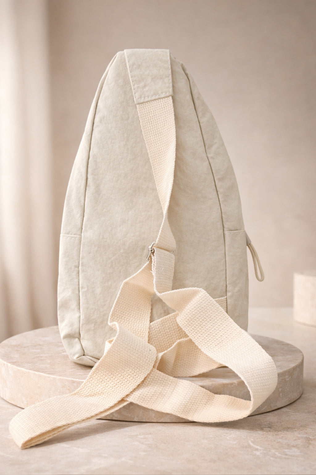 Women Cream Solid Casual Sling Backpack