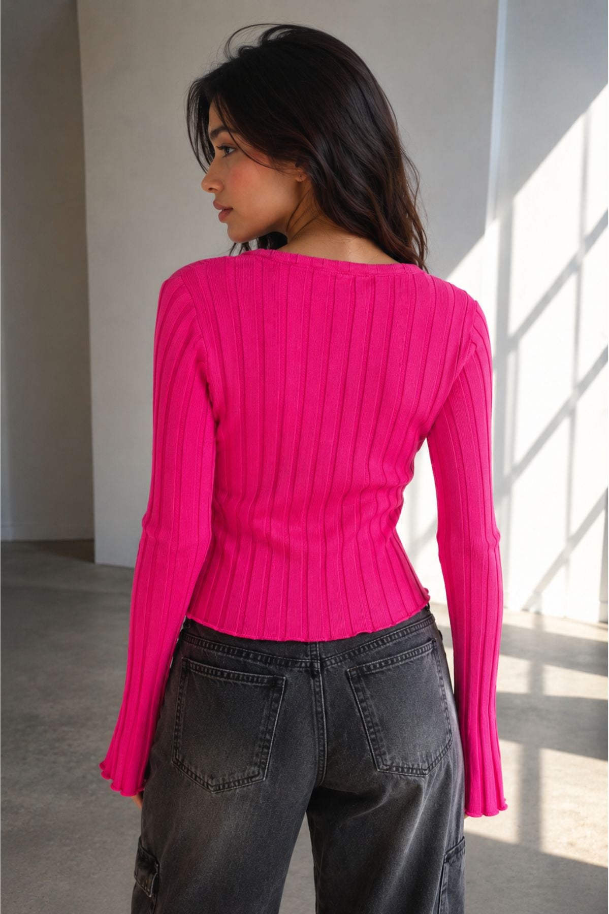 Ribbed Wrap Top Pink