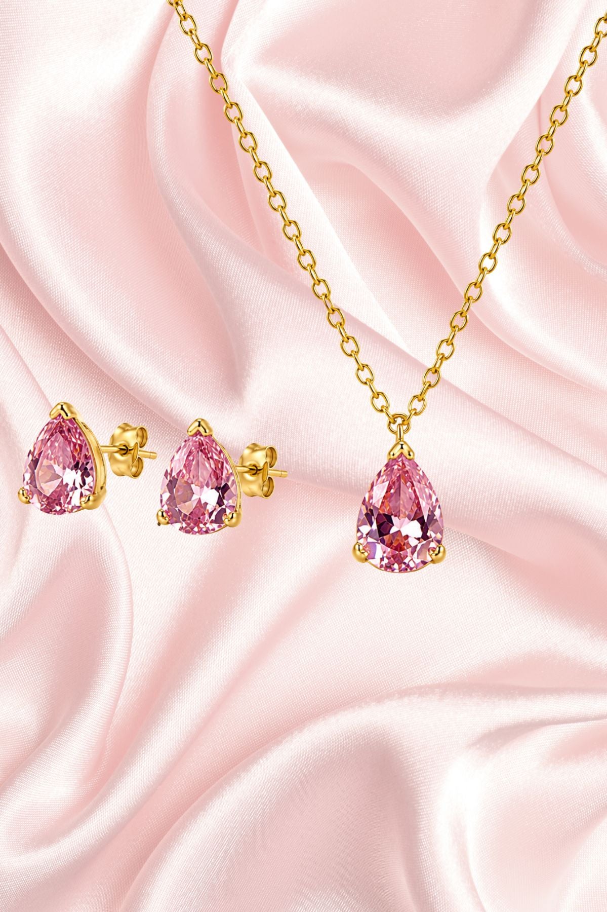 Gold Pink Diamond Pendant Necklace & Earrings Set