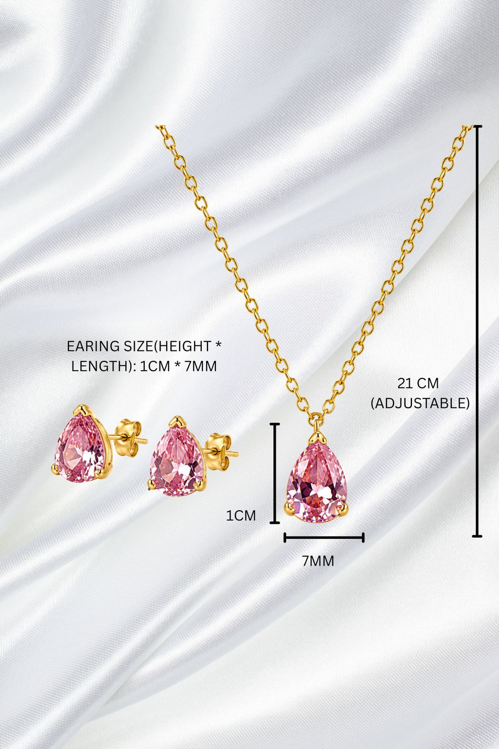 Gold Pink Diamond Pendant Necklace & Earrings Set