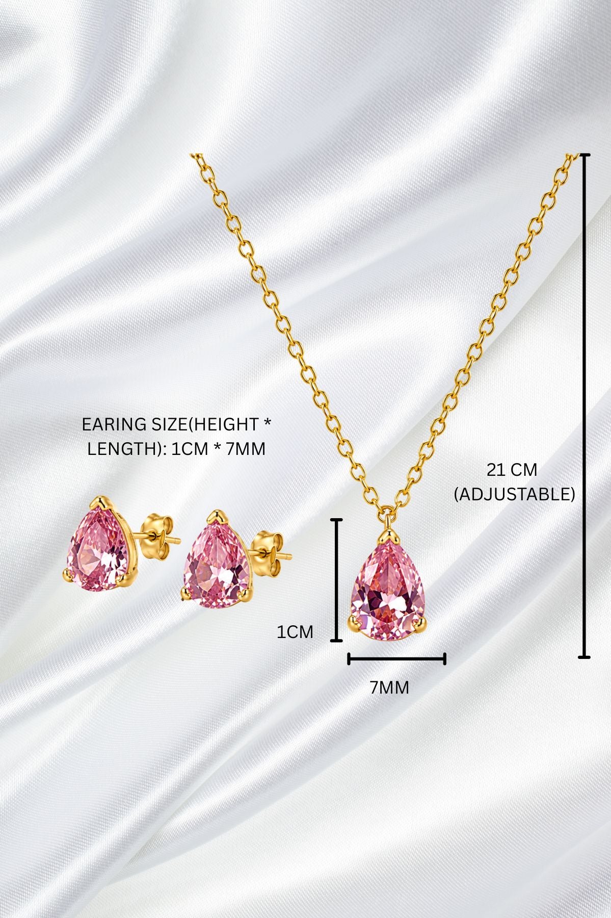 Gold Pink Diamond Pendant Necklace & Earrings Set