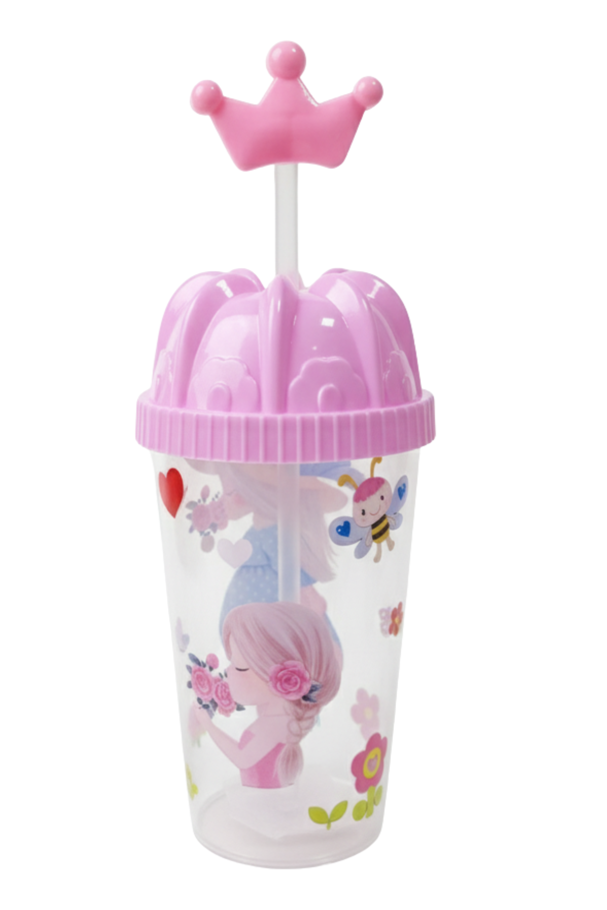 Kids Sipper Glass with Crown Straw – Cute Cartoon Design