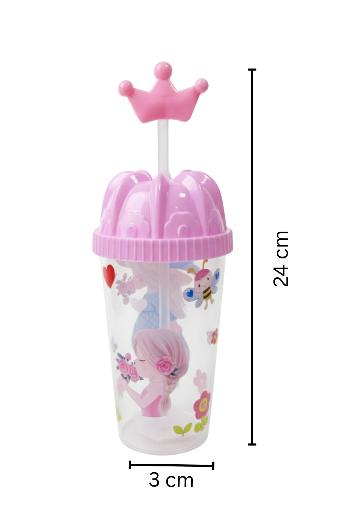 Kids Sipper Glass with Crown Straw – Cute Cartoon Design