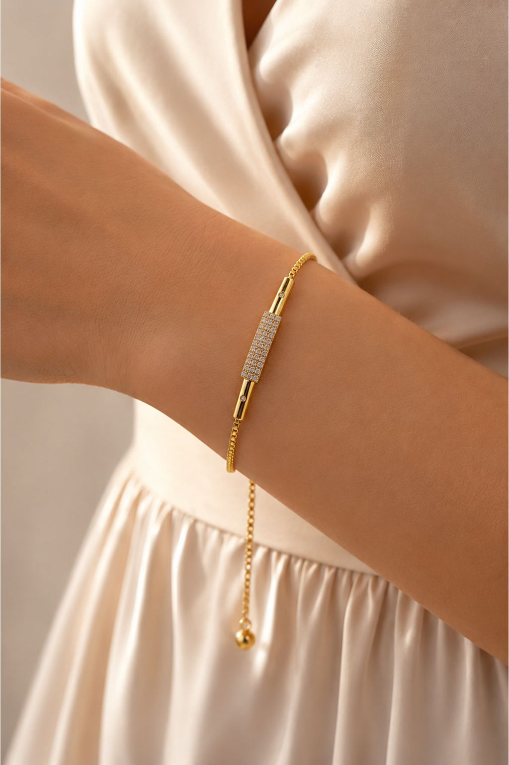 Gold-Plated Crystal-Embellished Bar Bracelet