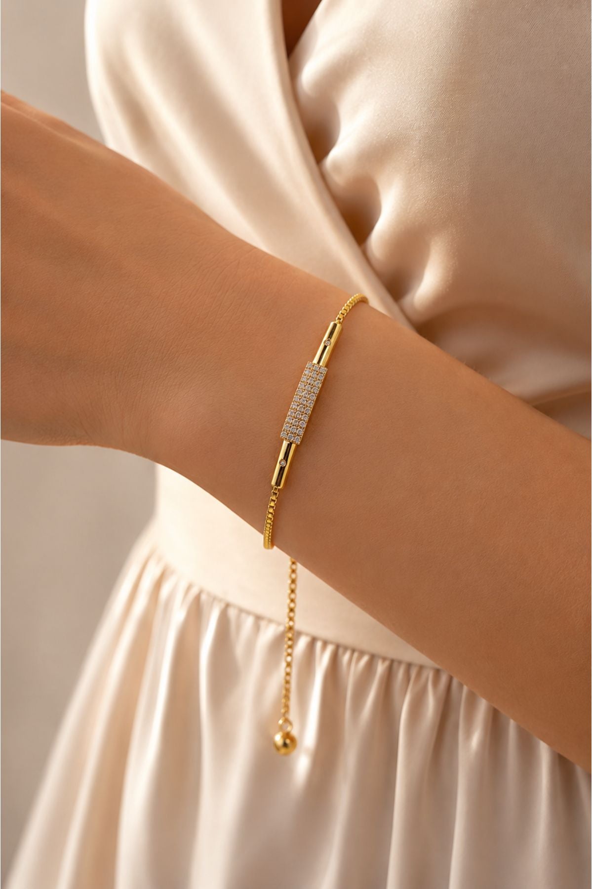 Gold-Plated Crystal-Embellished Bar Bracelet