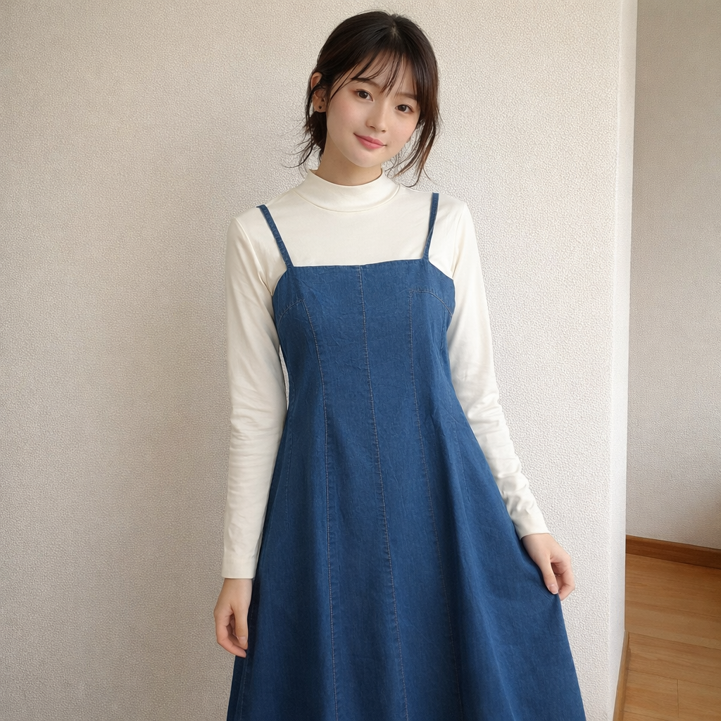 💙 Korean Chic Denim Layer Dress