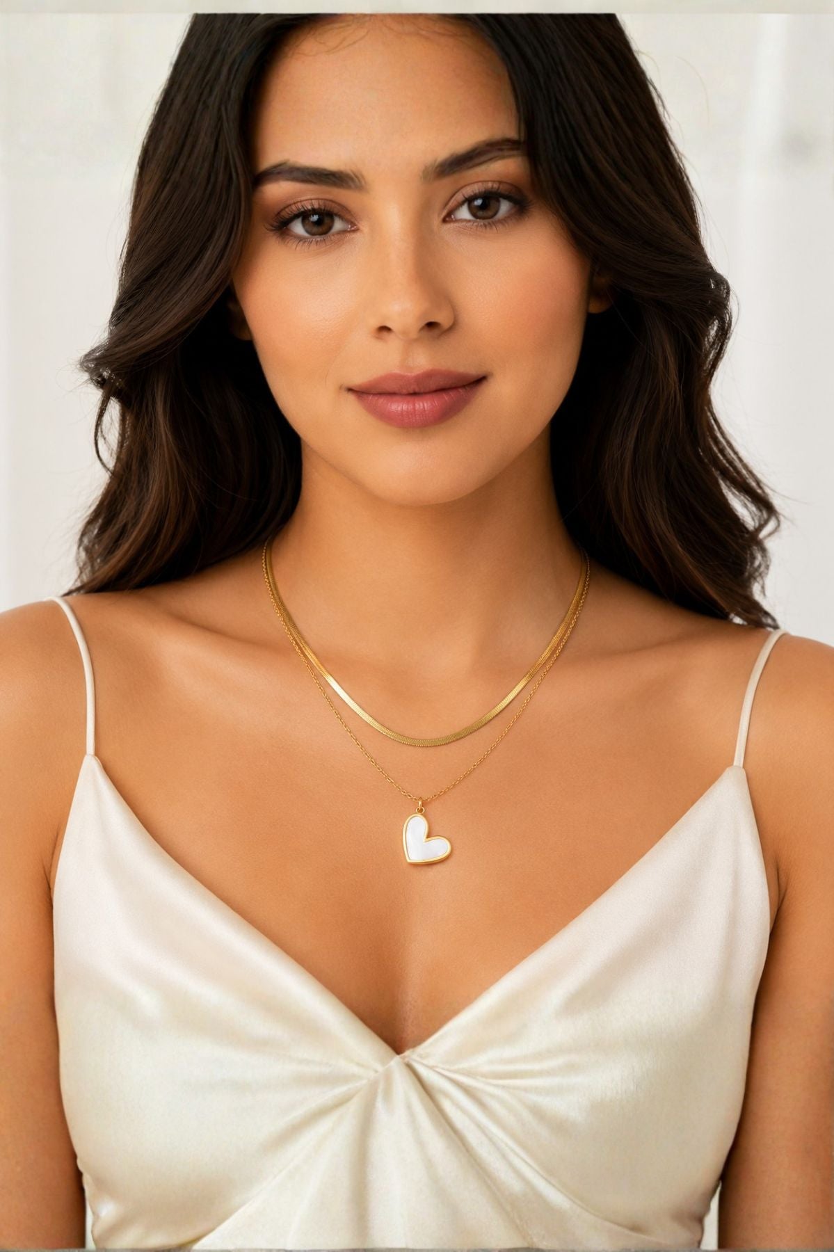 Opal Heart Pendant Two-Layer Chain