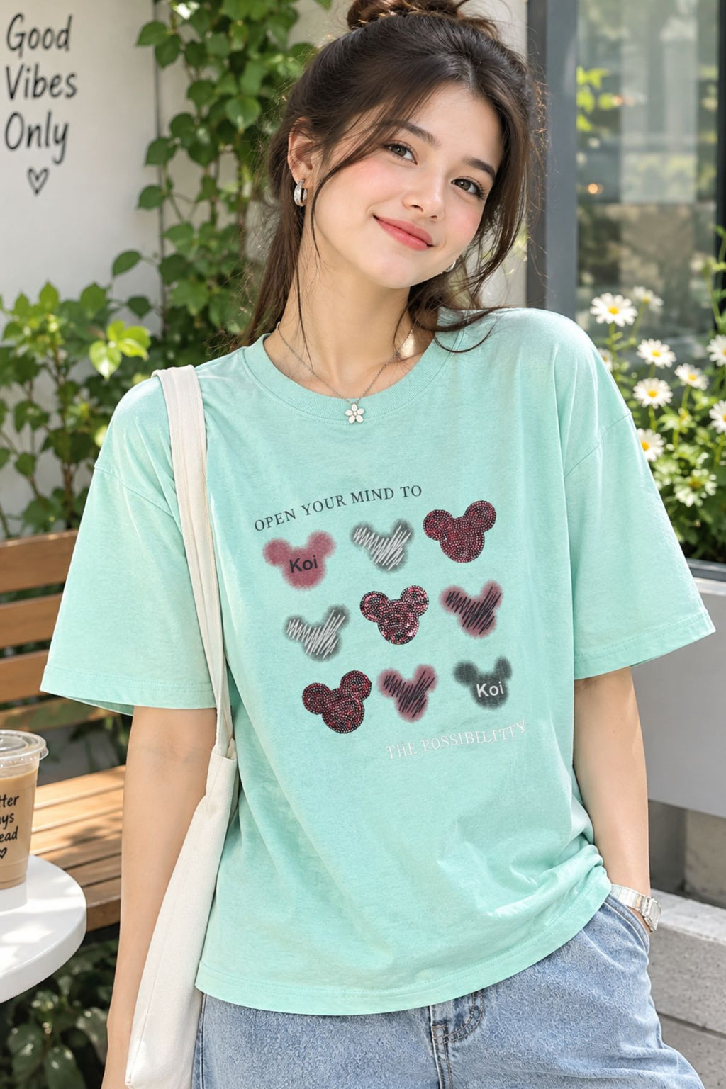 Aira Mint Green Teddy Print T-shirt
