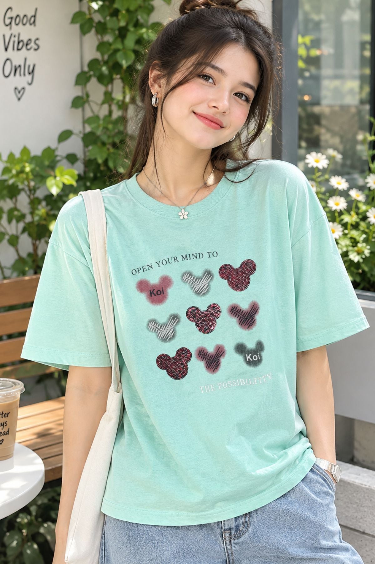 Aira Mint Green Teddy Print T-shirt