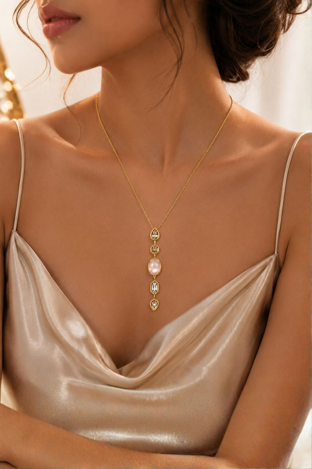White Stone Drop Pendant Chain