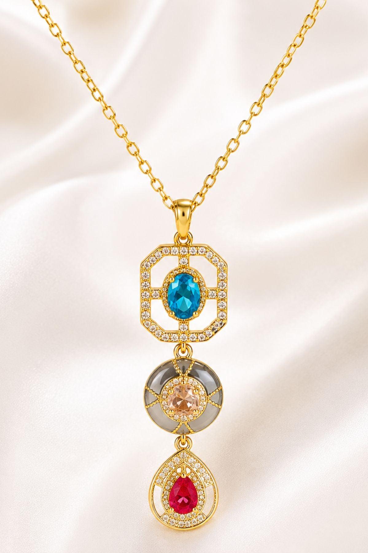 Trio Gem Chain Pendant
