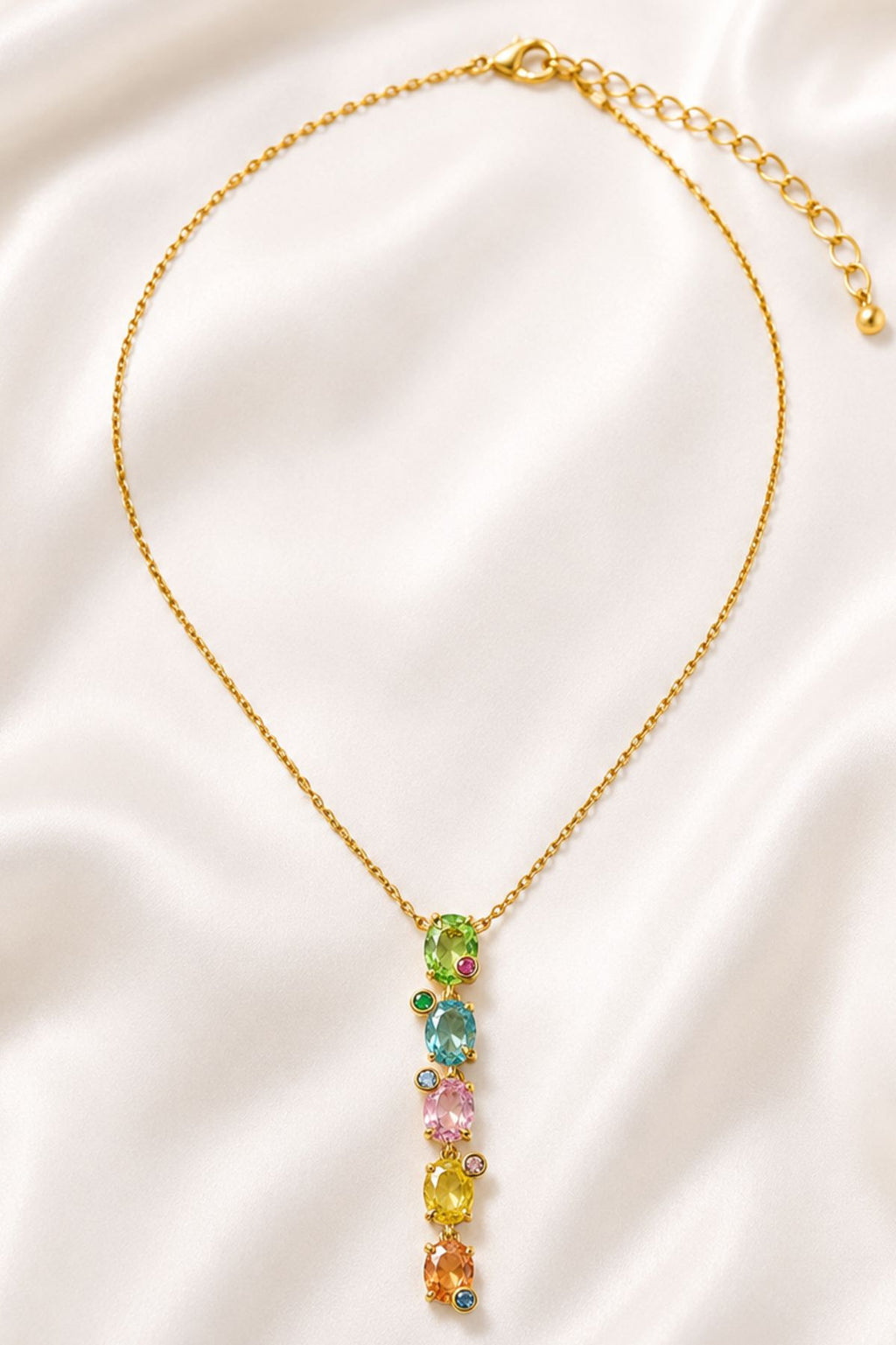 Multi-Colored Stone Drop Pendant Chain