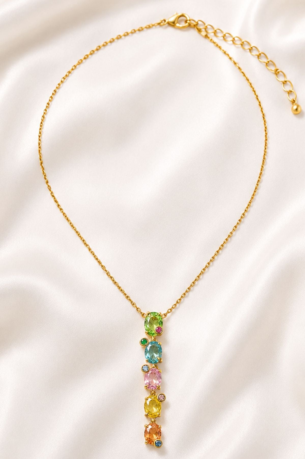 Multi-Colored Stone Drop Pendant Chain