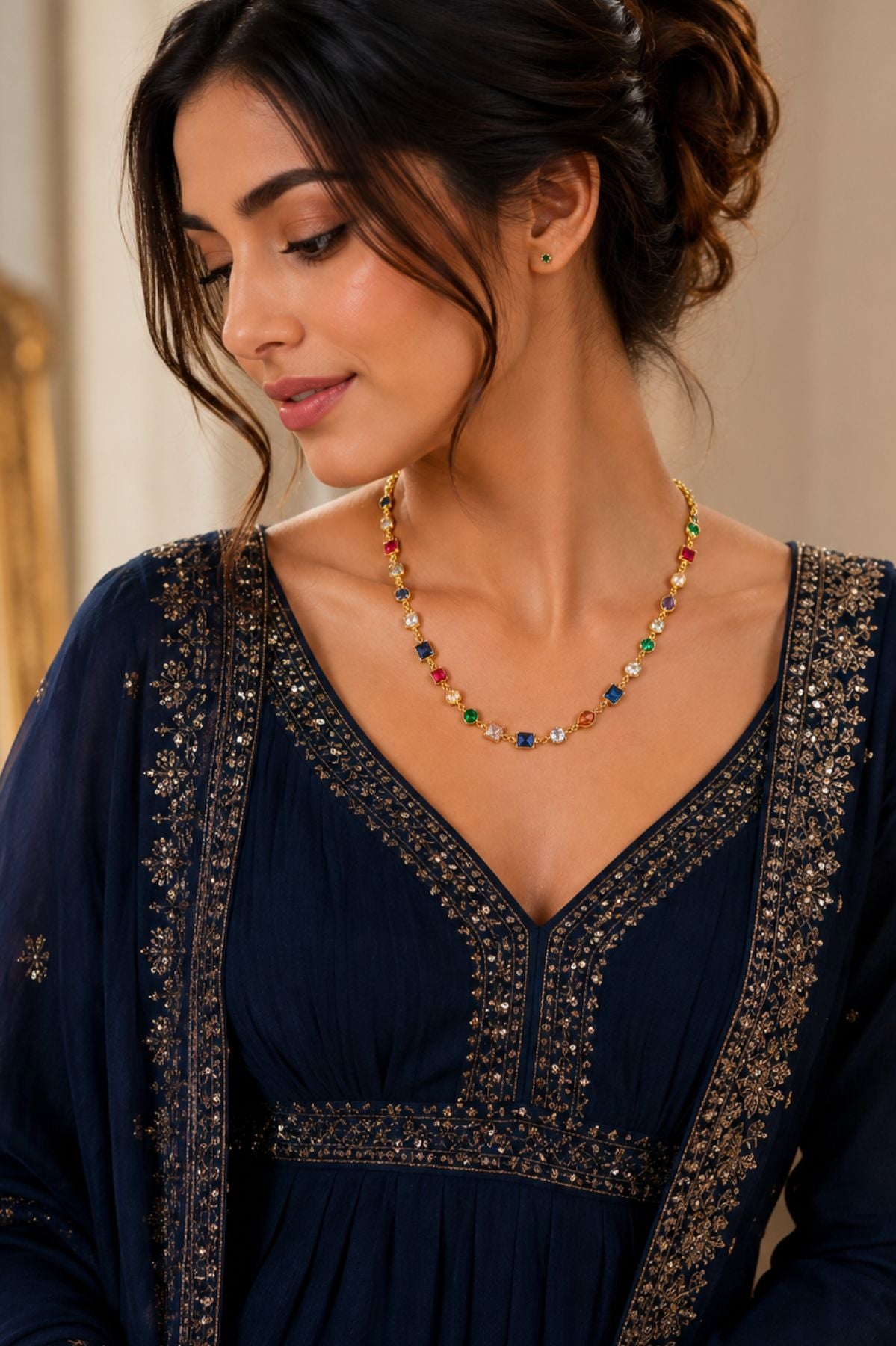 Multicolored Cubic Stone Necklace