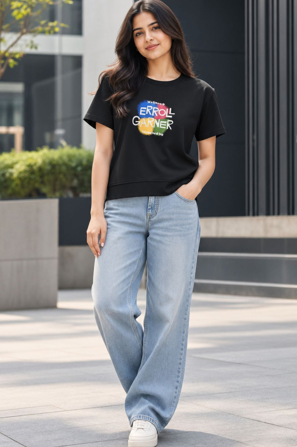 Myra Black Round Neck T-Shirt