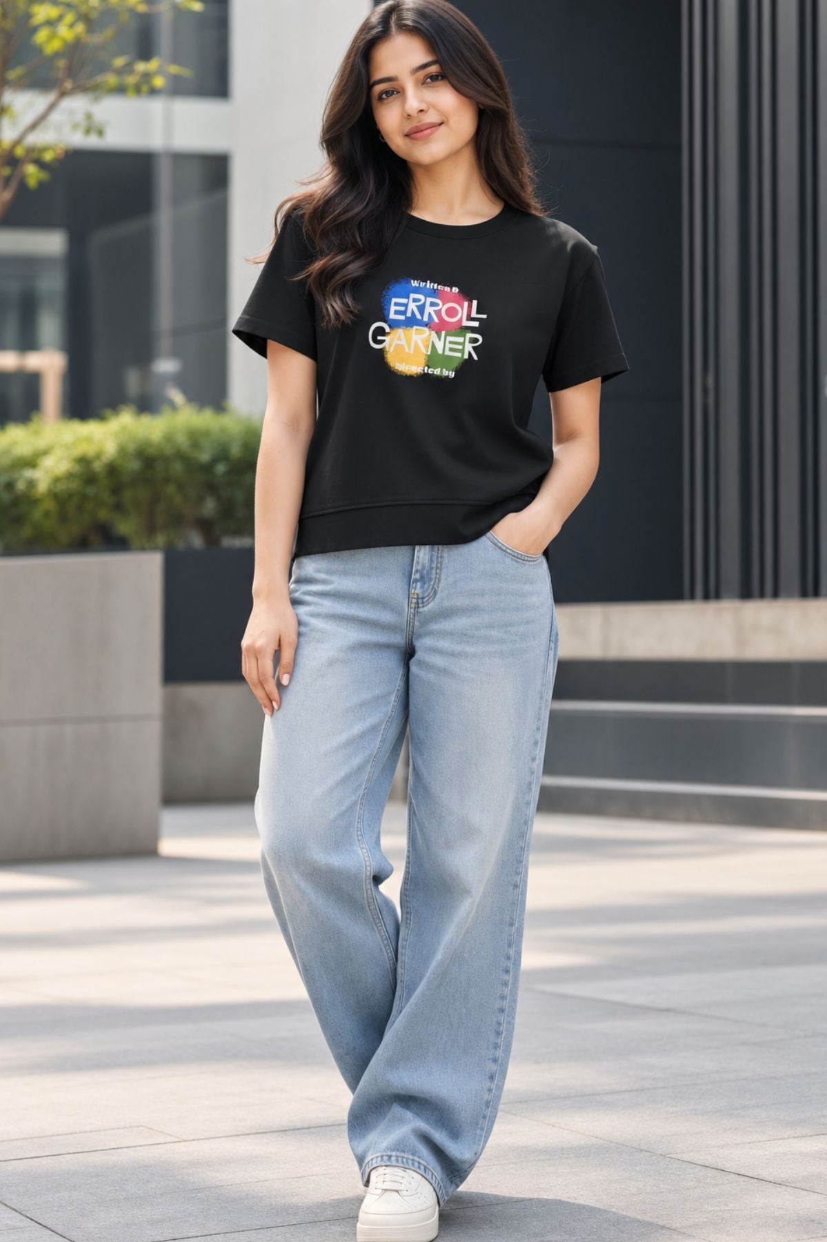 Myra Black Round Neck T-Shirt