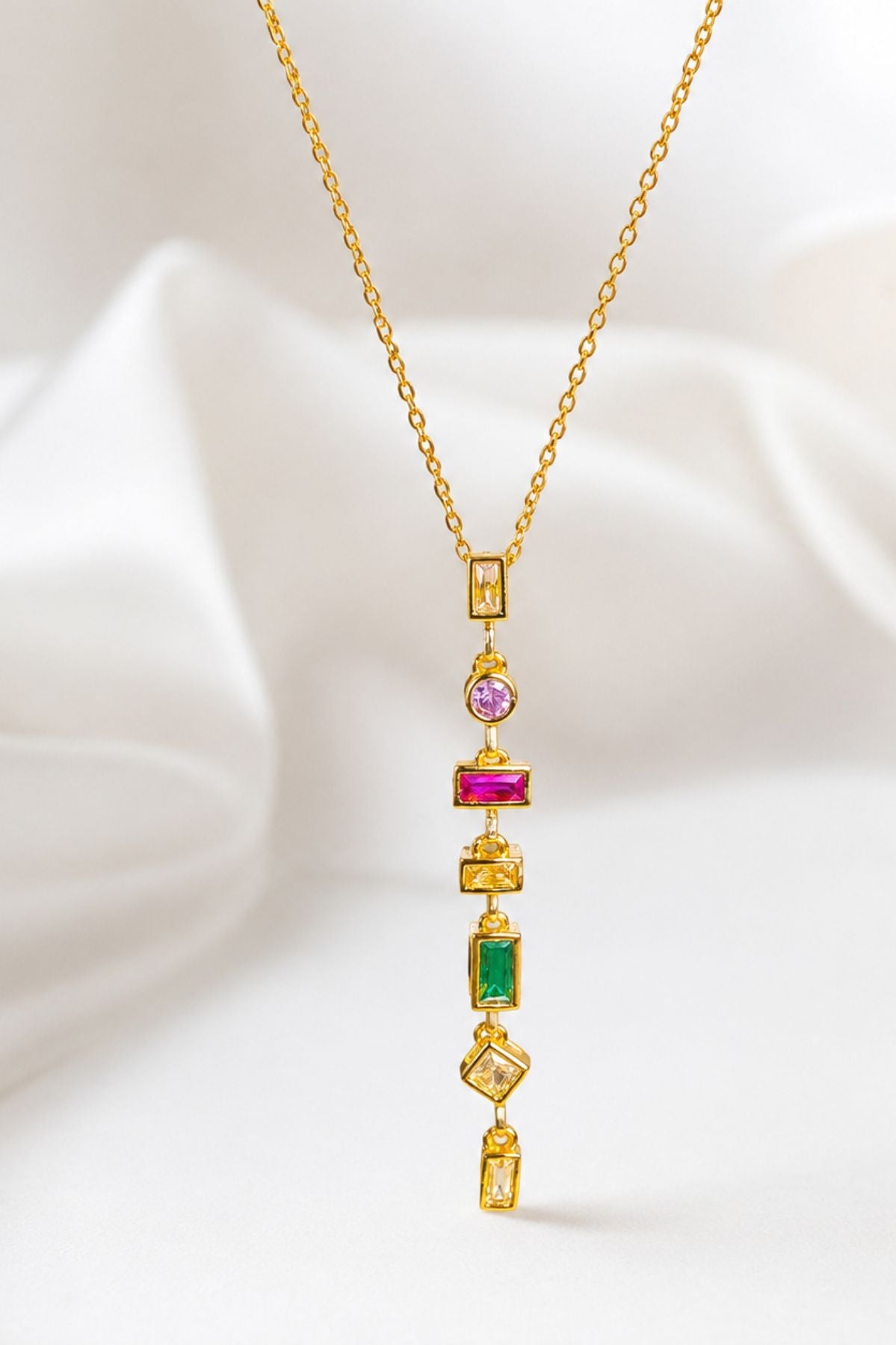 Stacked Gem Chain Pendant