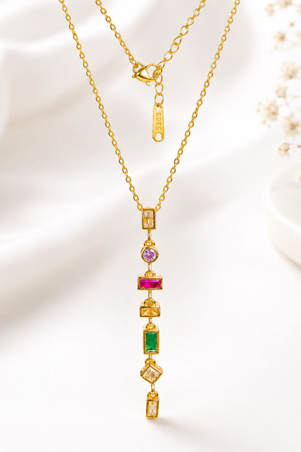 Stacked Gem Chain Pendant