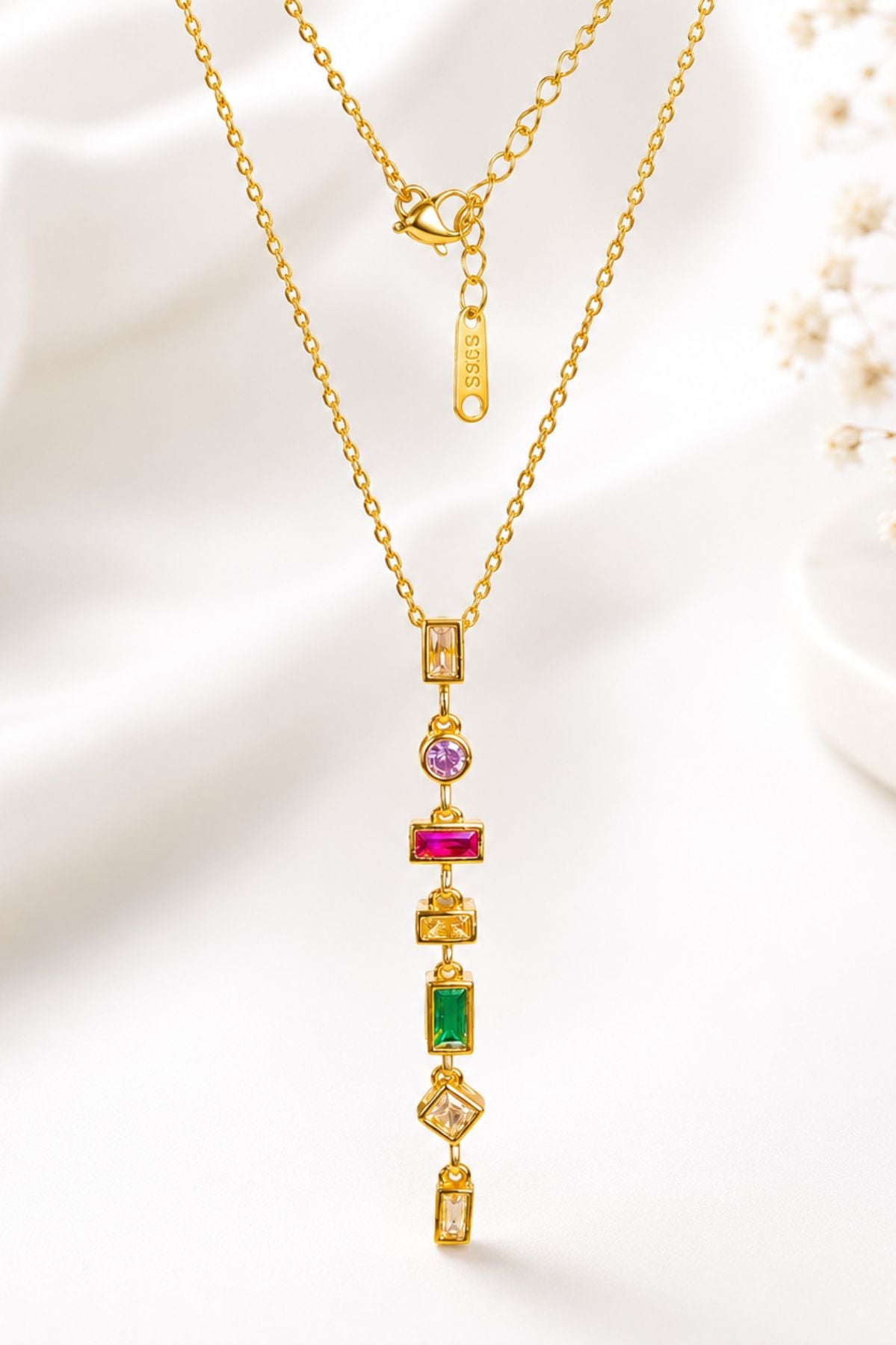 Stacked Gem Chain Pendant