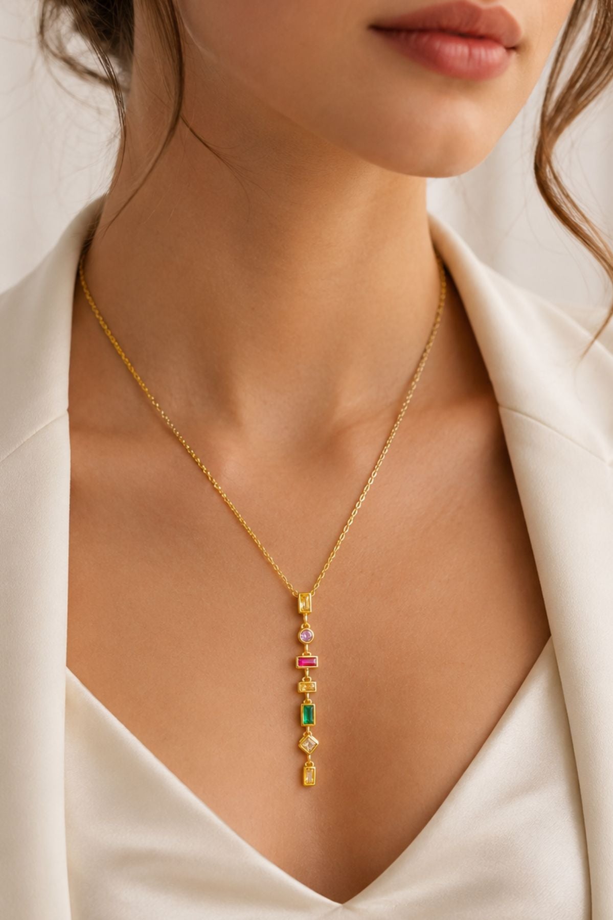 Stacked Gem Chain Pendant