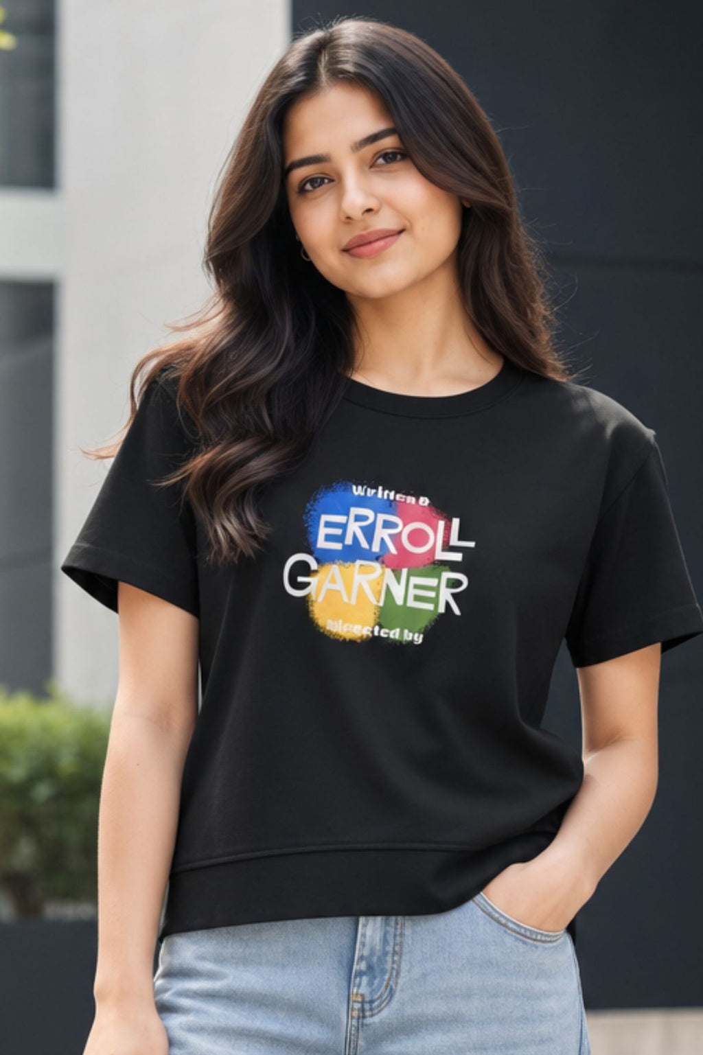 Myra Black Round Neck T-Shirt