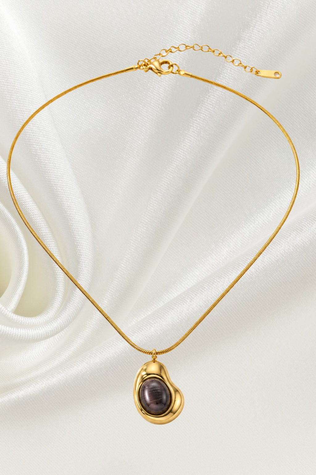 Circular Stone Pendant Chain Gold Stainless Steel Necklace