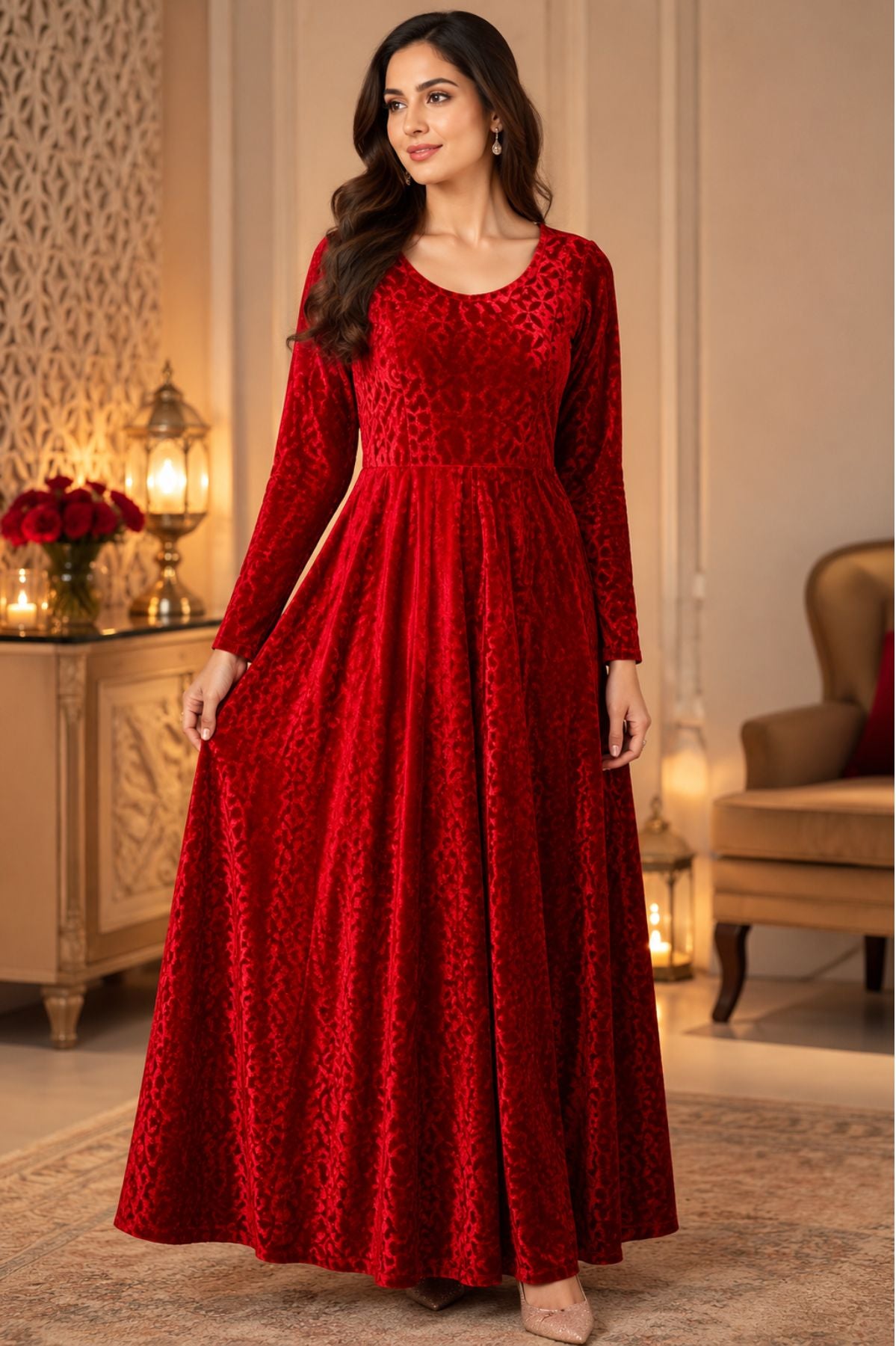 Red Velvet Dress – Long Party Dress