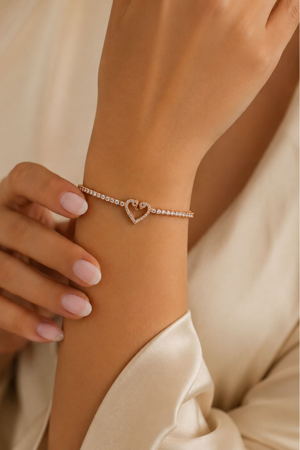 Rhinestone Heart Shaped Drawstring Tennis Bracelet