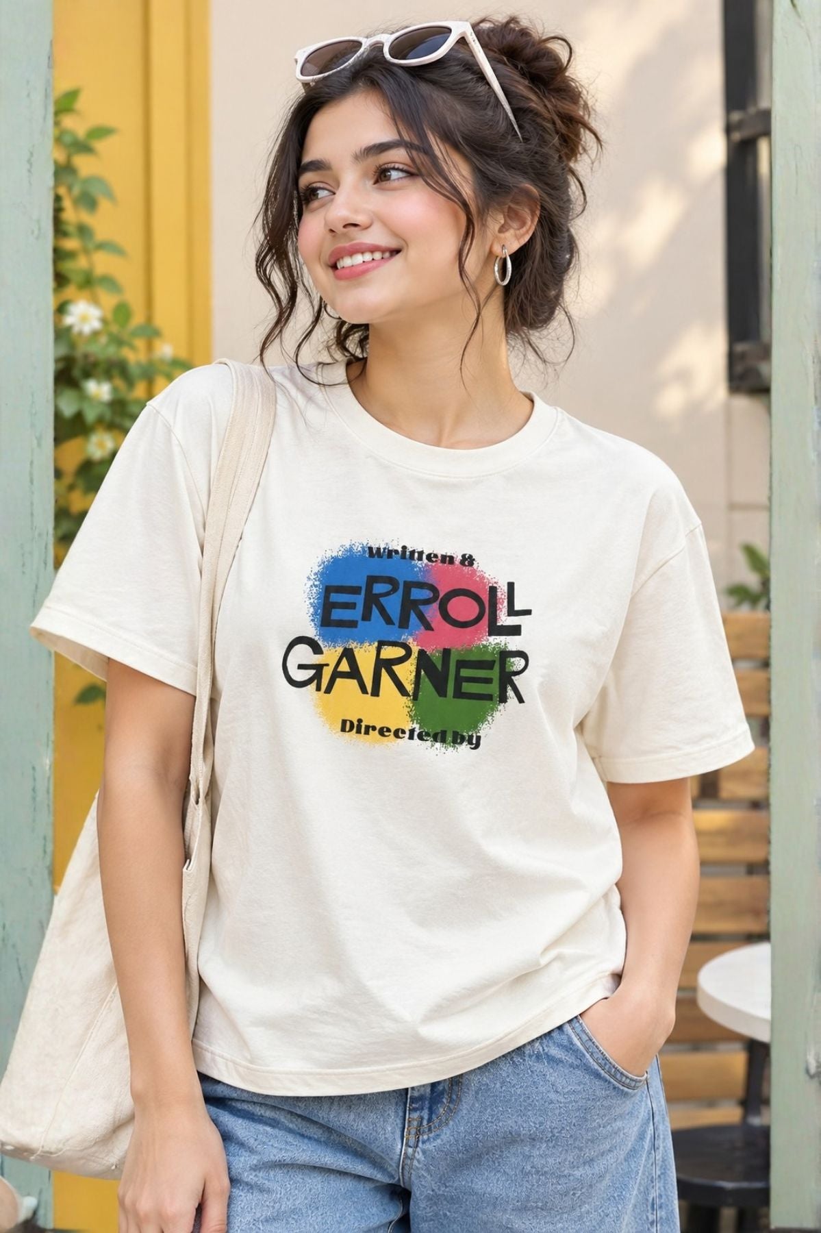 Myra White Round Neck Half Sleeve T-Shirt