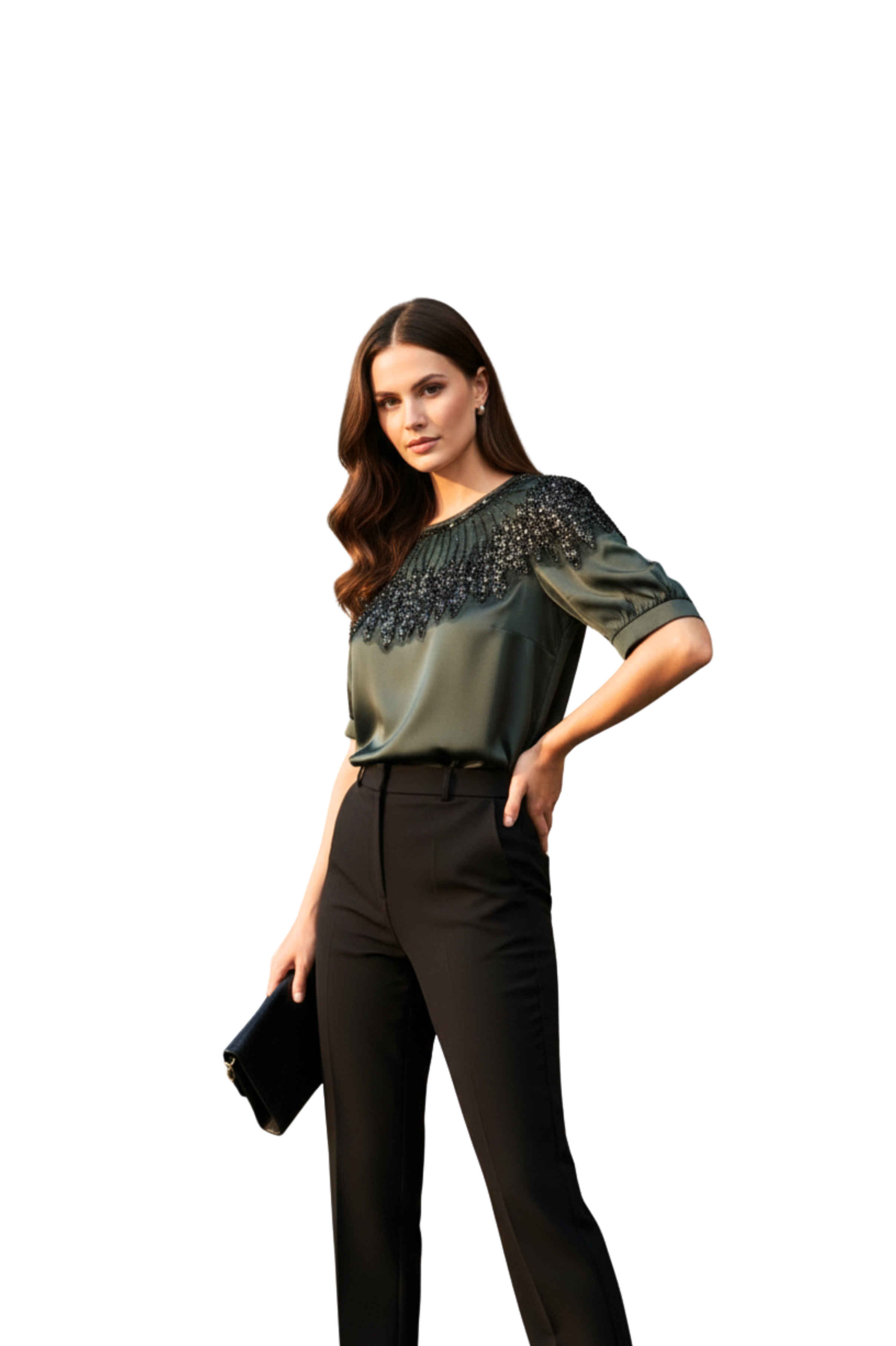 Dark Green Sequin Embellished Party Wear Top for Women
