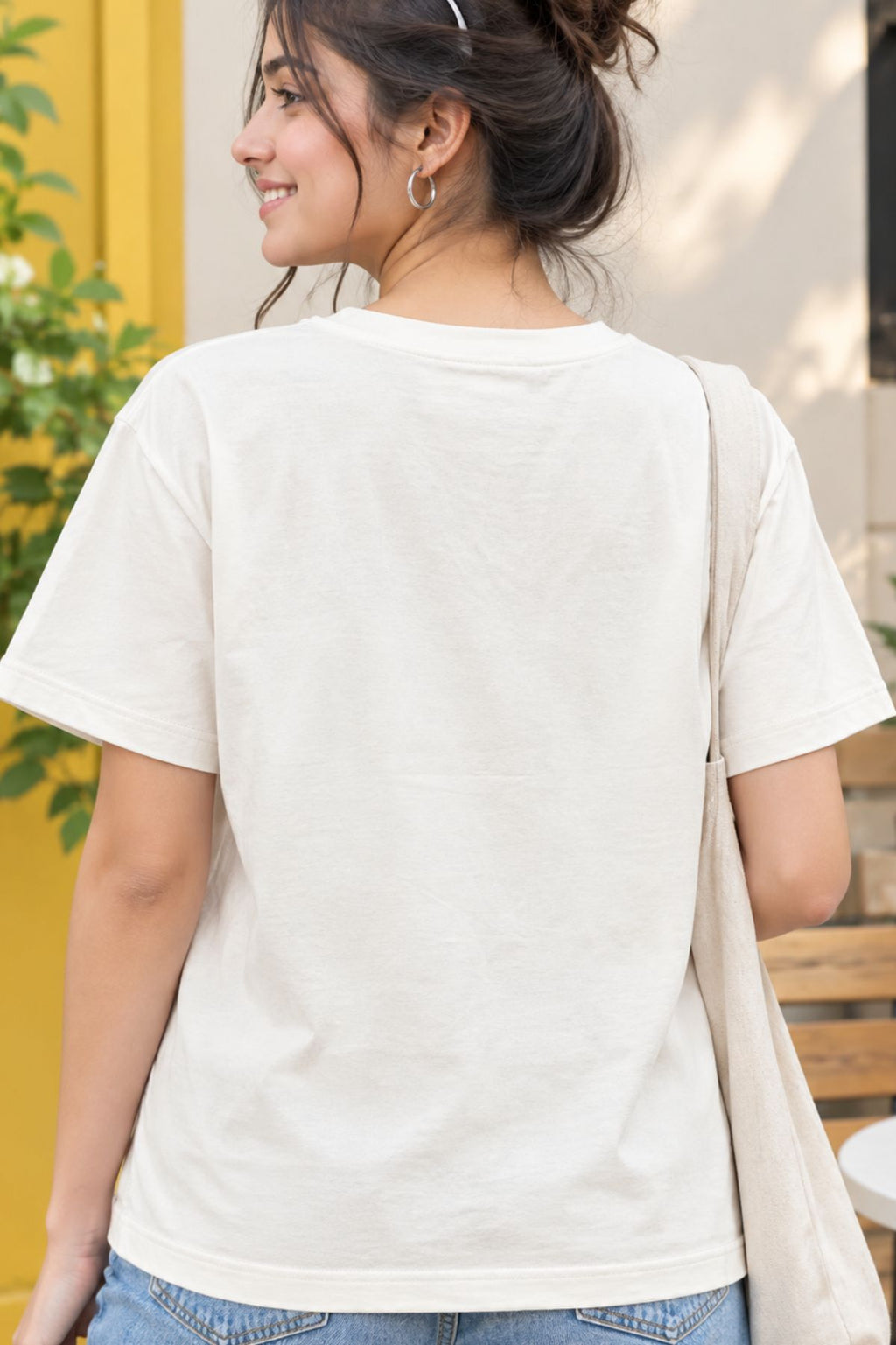 Myra White Round Neck Half Sleeve T-Shirt