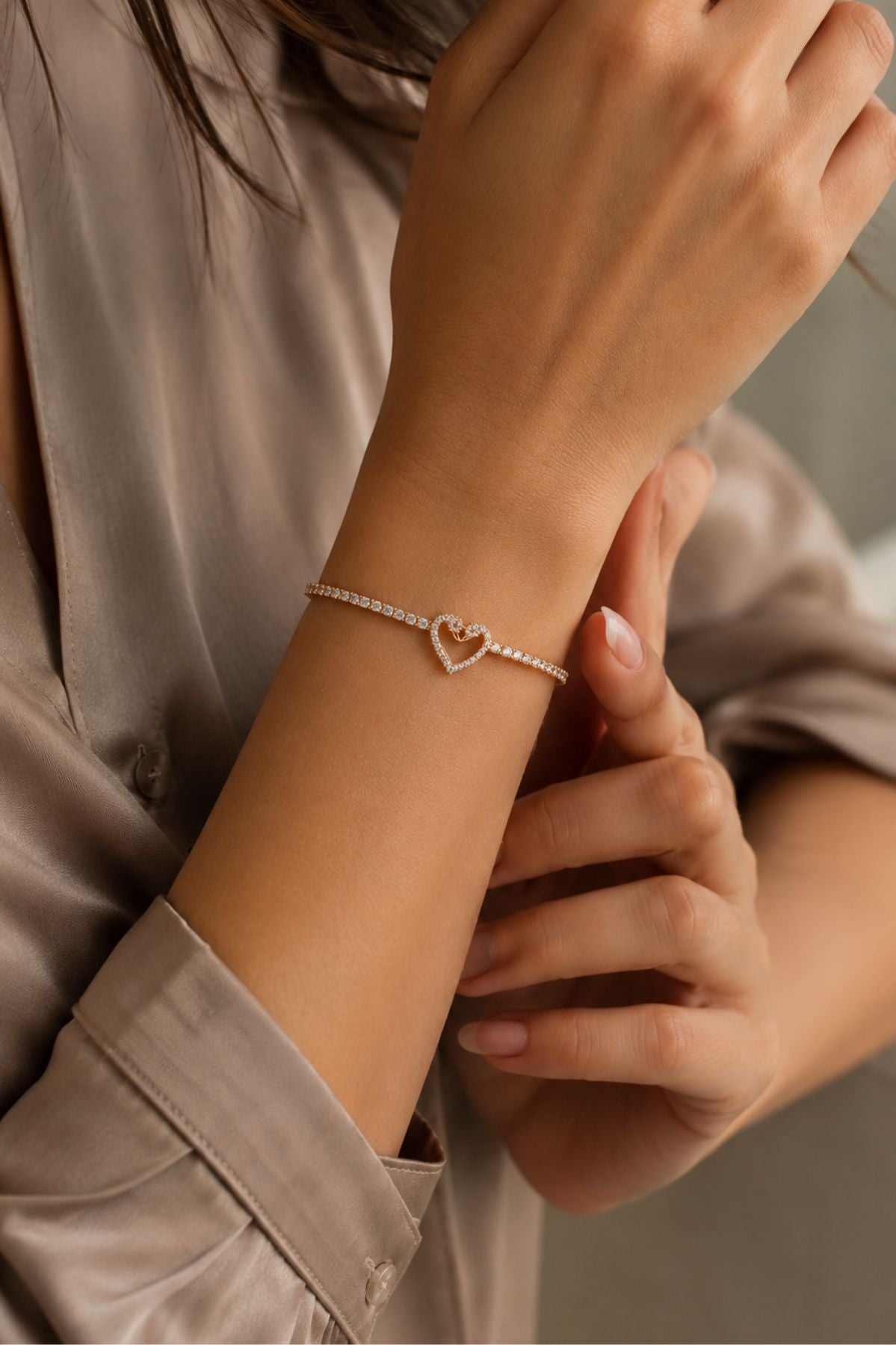 Rhinestone Heart Shaped Drawstring Tennis Bracelet