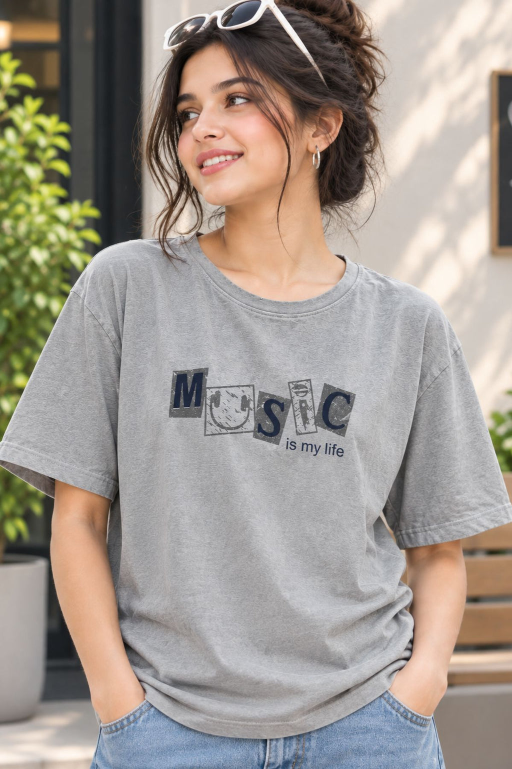Script Text Graphic Grey Round Neck Half Sleeve T-Shirt