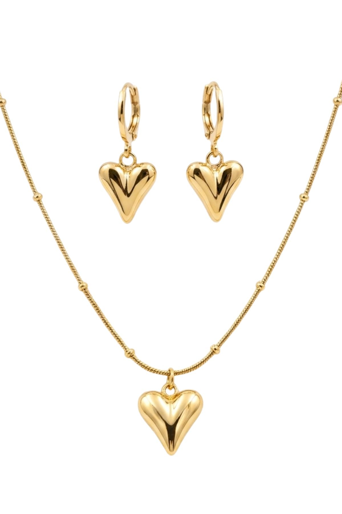 Gold Heart Pendant Necklace & Earrings Set